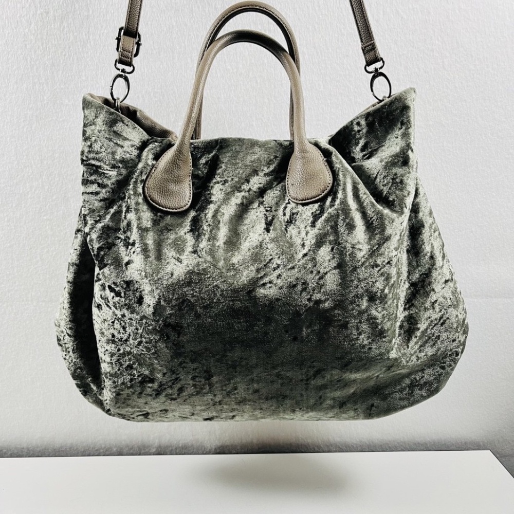 Deux Lux Misha Satchel Olive Green Velvet Large Tote Boho Detachable Strap